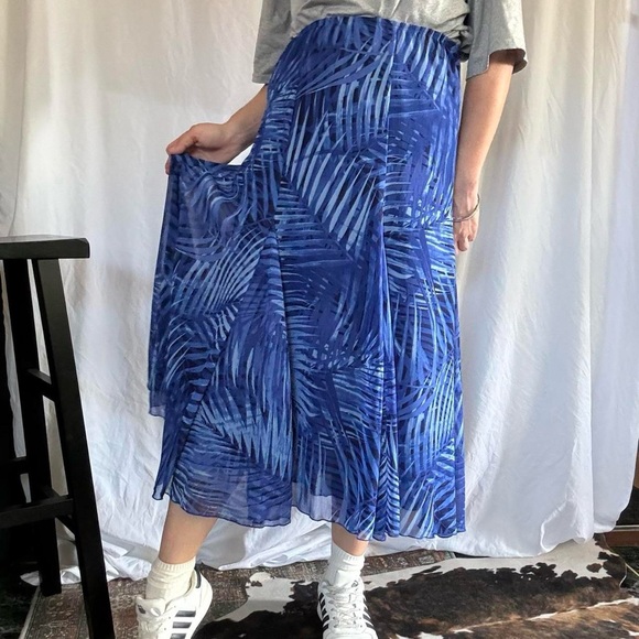 Vintage Ruby rd women’s blue Hawaiian tropical print flowy midi skirt - size 4P - Picture 7 of 8